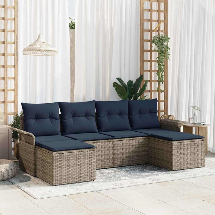Havesofa Sæt med pude 6 pcs Grå polyrattan