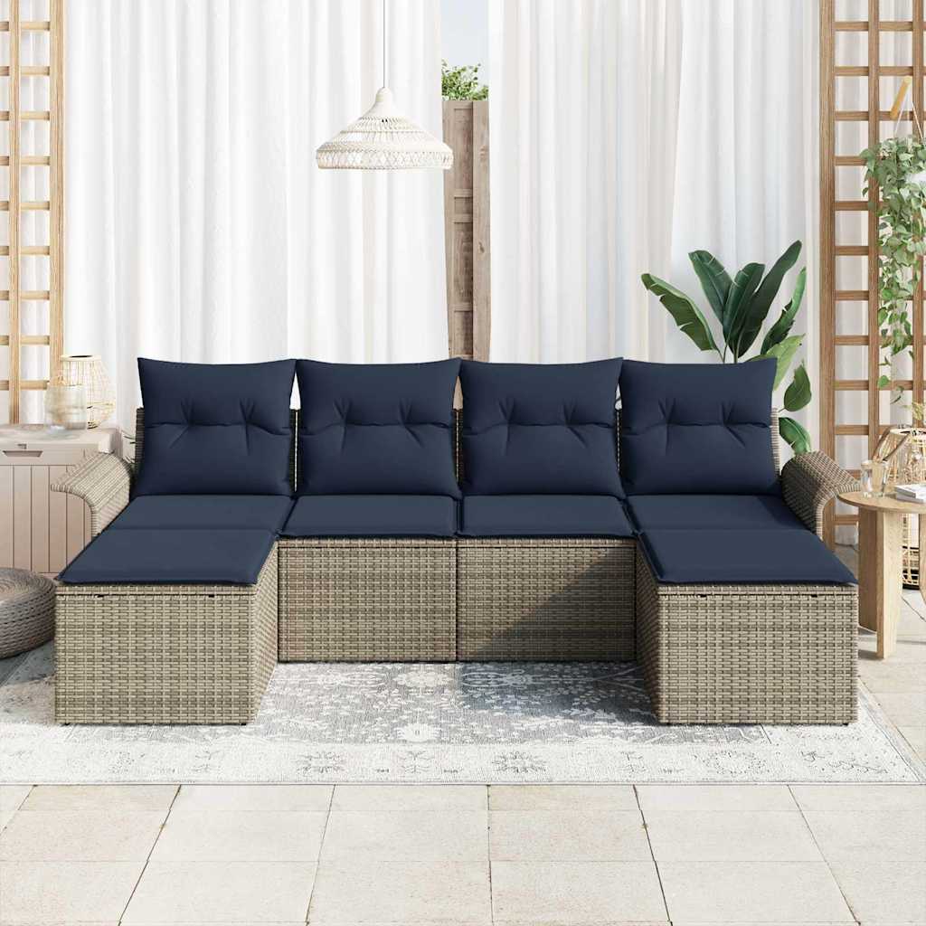 Havesofa Sæt med pude 6 pcs Grå polyrattan