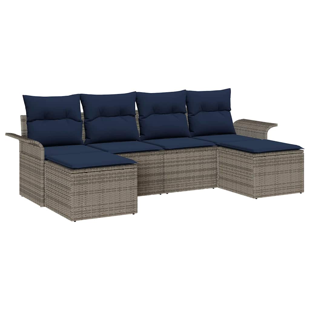 Havesofa Sæt med pude 6 pcs Grå polyrattan