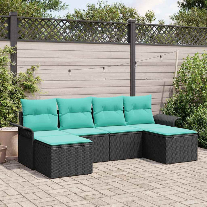 Havesofa Sæt med pude 6 pcs Sort polyrattan