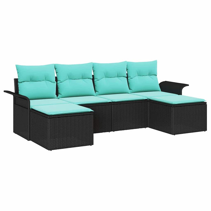 Havesofa Sæt med pude 6 pcs Sort polyrattan