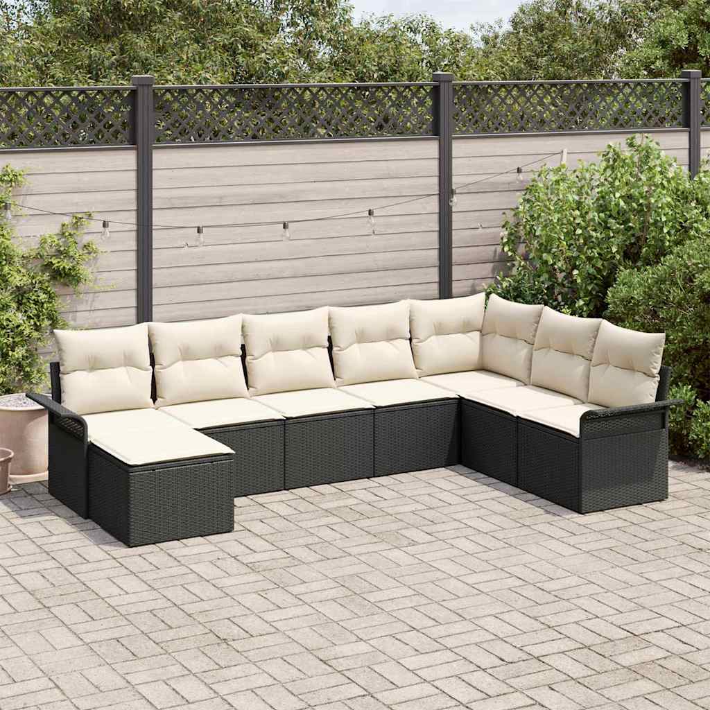 Havesofa Sæt 8 stk. Sort polyrattan