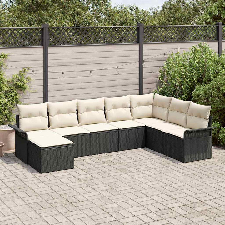 Havesofa Sæt 8 stk. Sort polyrattan