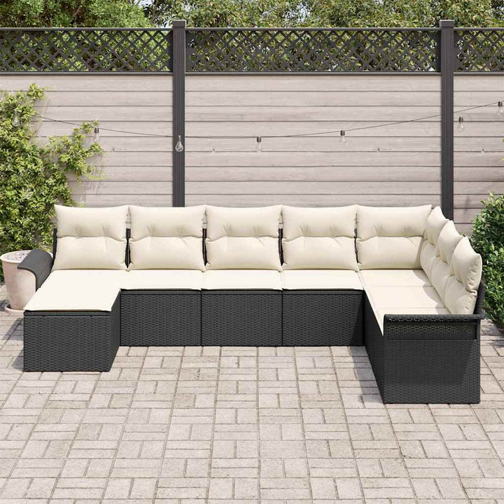 Havesofa Sæt 8 stk. Sort polyrattan