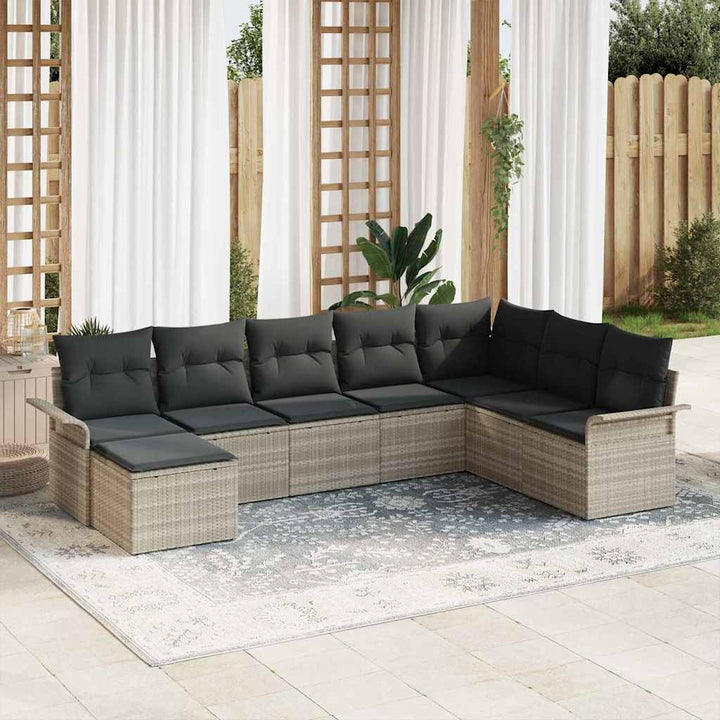 Havesofa Sæt med pude 8 pcs Lysegrå polyrattan
