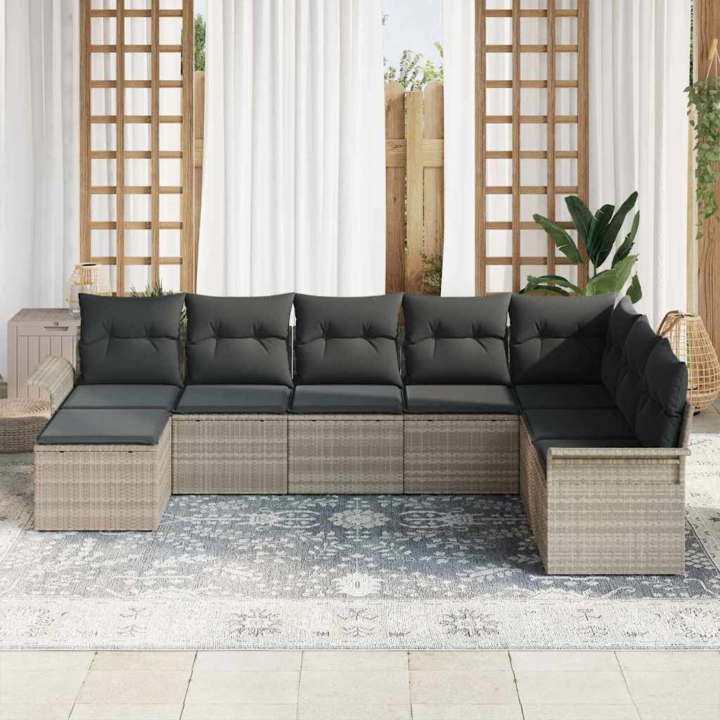 Havesofa Sæt med pude 8 pcs Lysegrå polyrattan