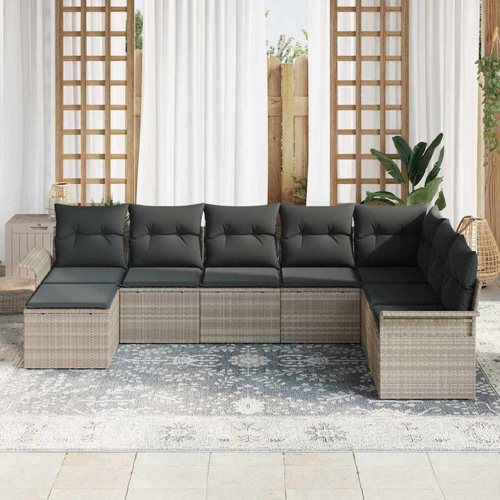 Havesofa Sæt med pude 8 pcs Lysegrå polyrattan