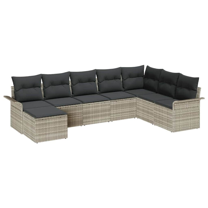Havesofa Sæt med pude 8 pcs Lysegrå polyrattan