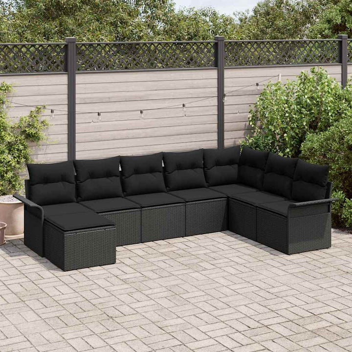 Havesofa Sæt med pude 8 pcs Sort polyrattan