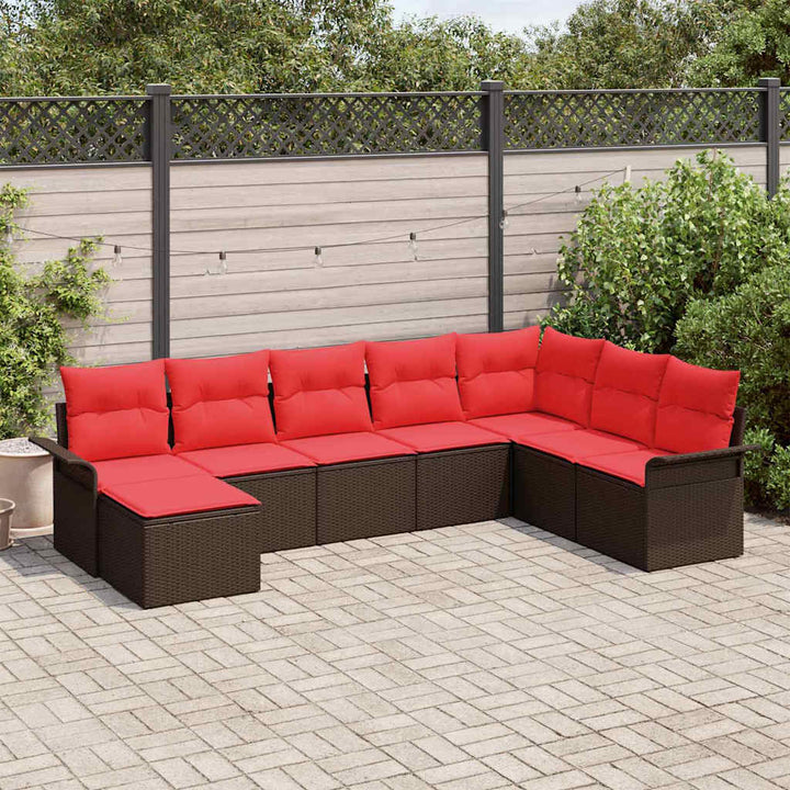 Havesofa Sæt med pude 8 pcs Brun polyrattan