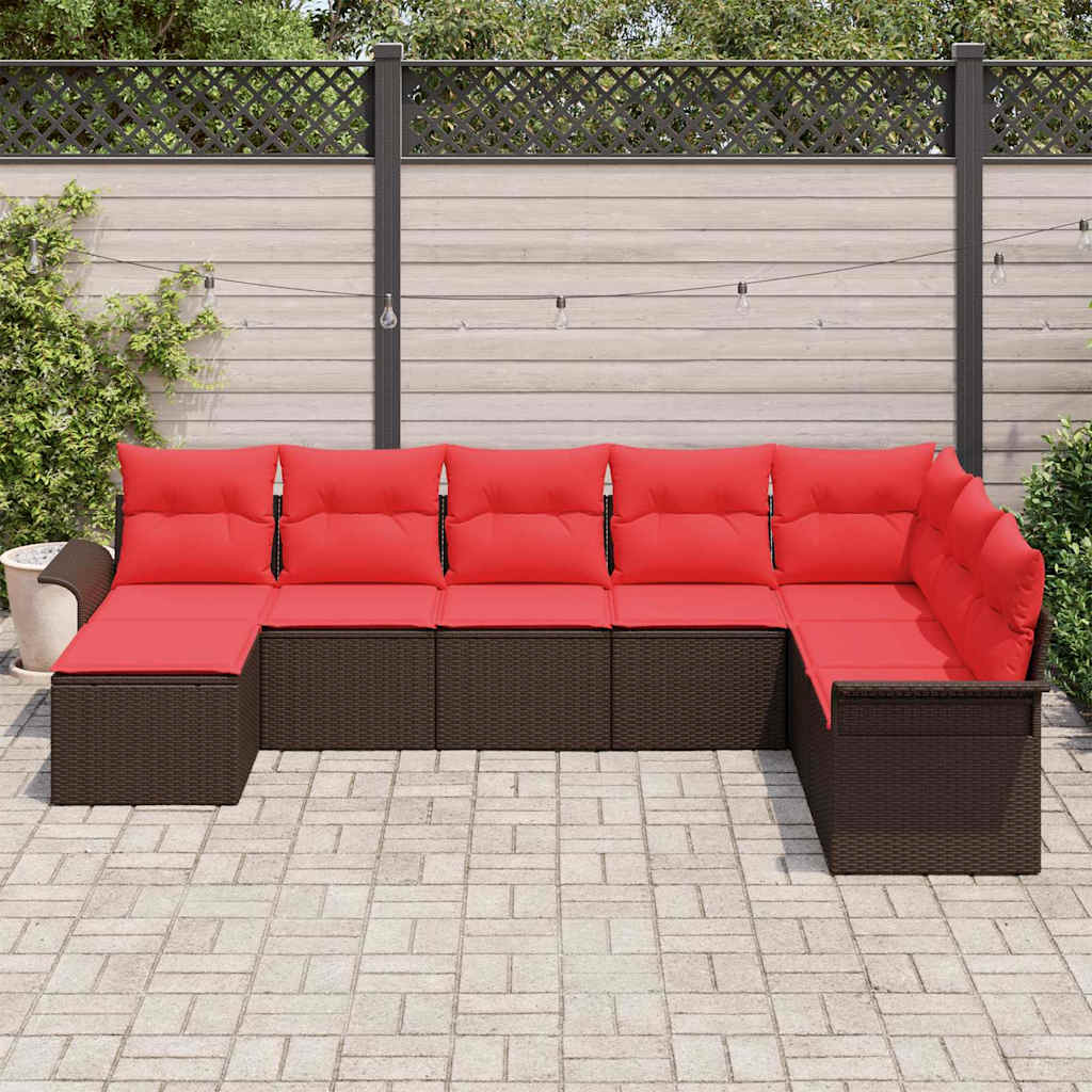 Havesofa Sæt med pude 8 pcs Brun polyrattan