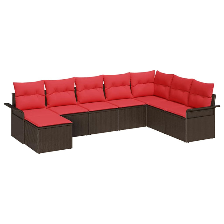 Havesofa Sæt med pude 8 pcs Brun polyrattan