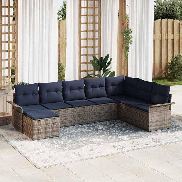 Havesofa Sæt med pude 8 pcs Grå polyrattan