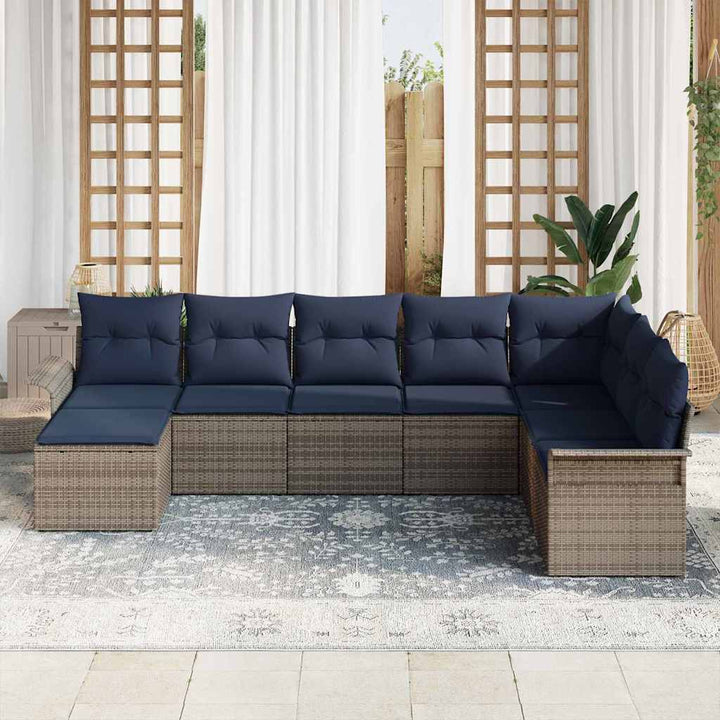 Havesofa Sæt med pude 8 pcs Grå polyrattan