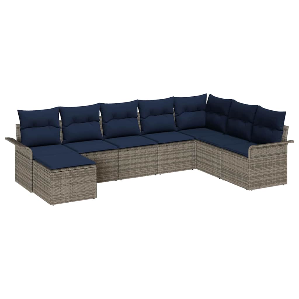 Havesofa Sæt med pude 8 pcs Grå polyrattan