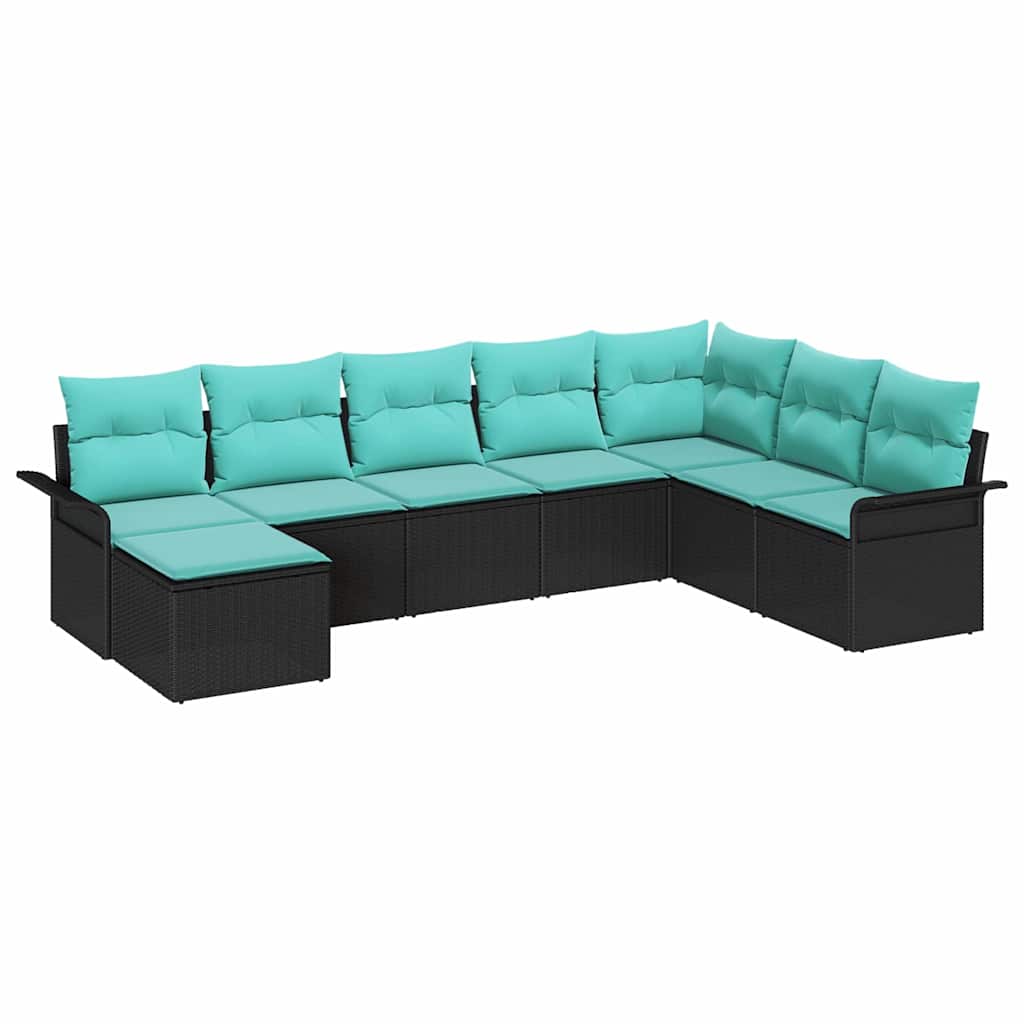 Havesofa Sæt med pude 8 pcs Sort polyrattan