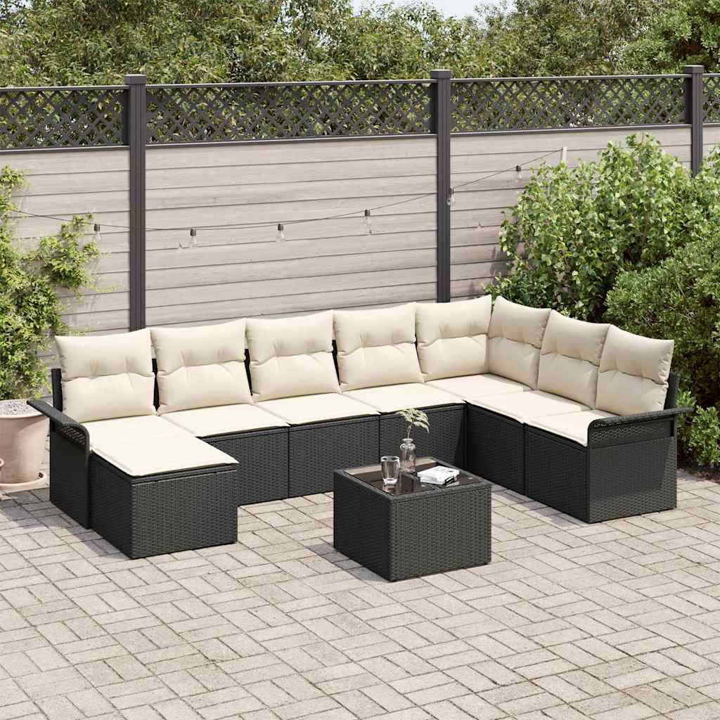 Havesofa Sæt 9 stk. Sort polyrattan