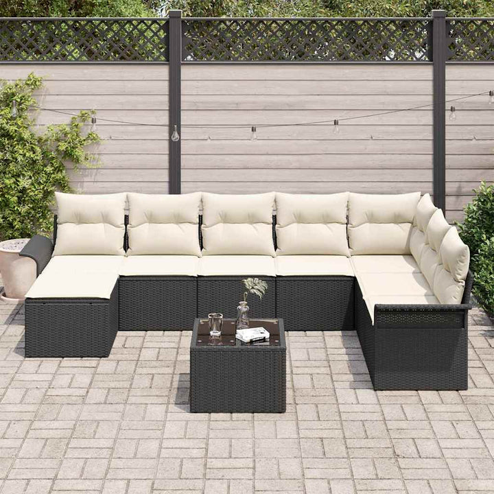Havesofa Sæt 9 stk. Sort polyrattan