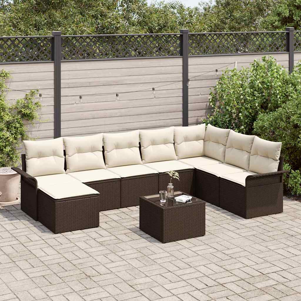 Havesofa Sæt med pude 9 pcs Brun Poly rattan