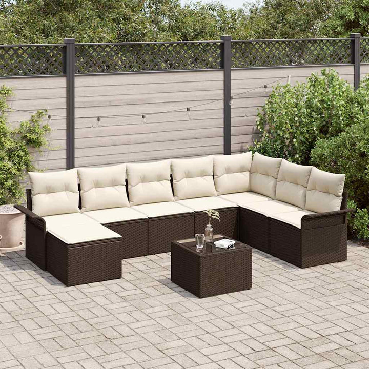 Havesofa Sæt med pude 9 pcs Brun Poly rattan