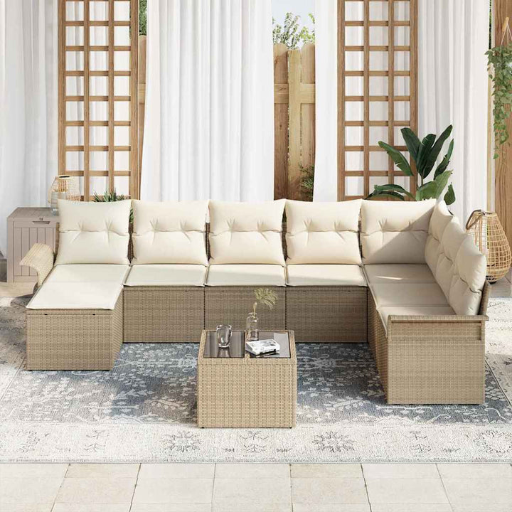 Havesofa Sæt med pude 9 pcs Beige polyrattan