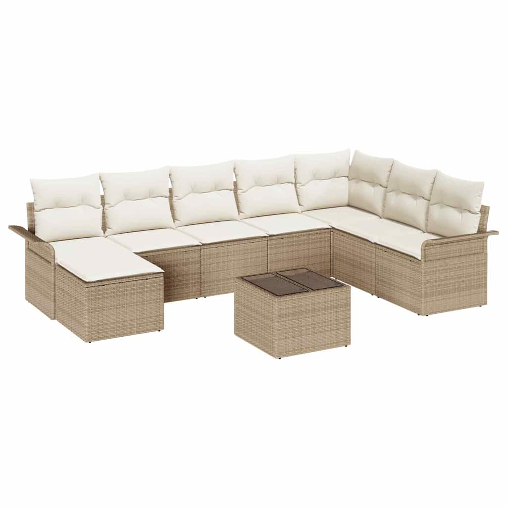 Havesofa Sæt med pude 9 pcs Beige polyrattan