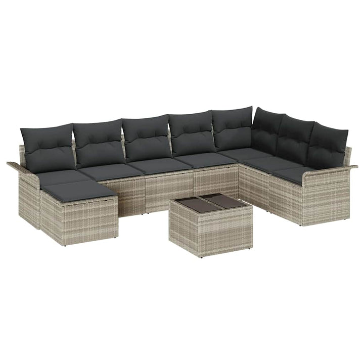 Havesofa Sæt med pude 9 pcs Lysegrå Poly rattan