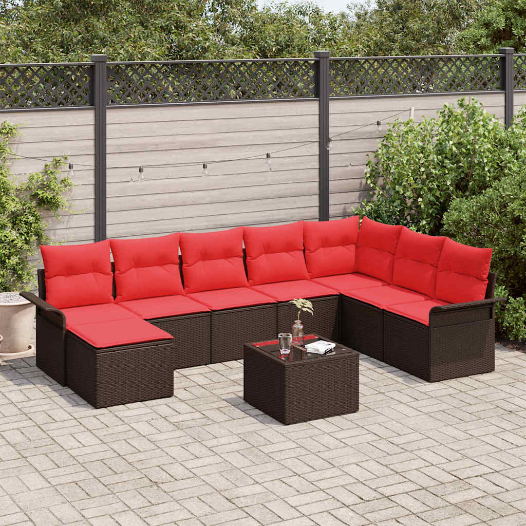 Havesofa Sæt med pude 9 pcs Brun polyrattan