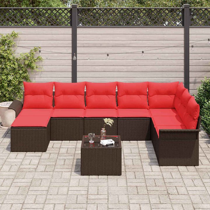 Havesofa Sæt med pude 9 pcs Brun polyrattan