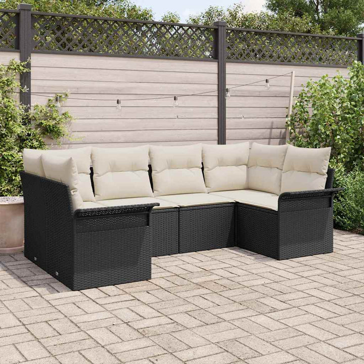 Havesofa Sæt med pude 6 pcs Sort polyrattan
