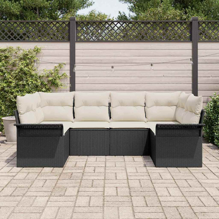 Havesofa Sæt med pude 6 pcs Sort polyrattan