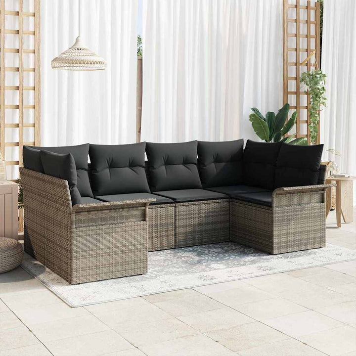 Havesofa Sæt med pude 6 pcs Grå polyrattan