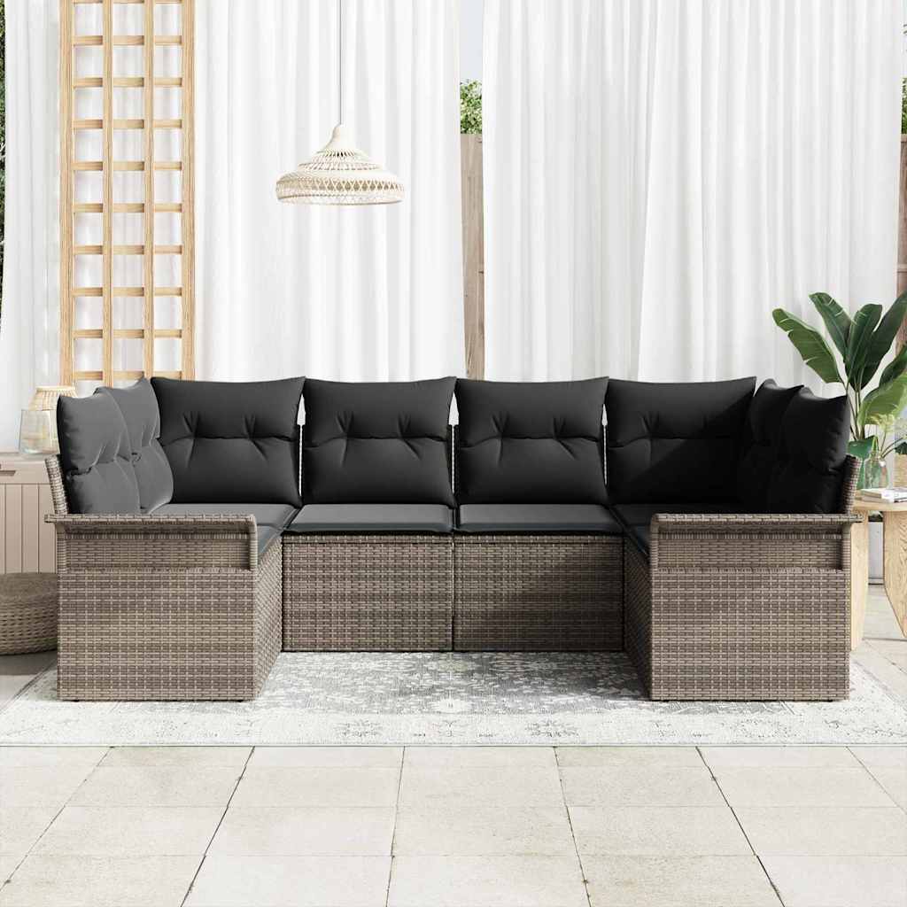 Havesofa Sæt med pude 6 pcs Grå polyrattan