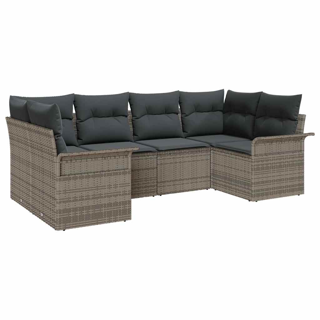 Havesofa Sæt med pude 6 pcs Grå polyrattan