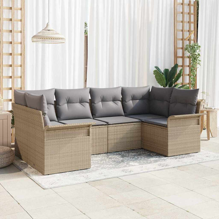 Havesofa Sæt med pude 6 pcs Beige polyrattan