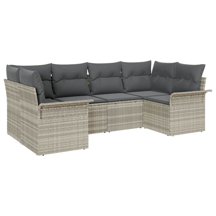 Havesofa Sæt med pude 6 pcs Lysegrå polyrattan