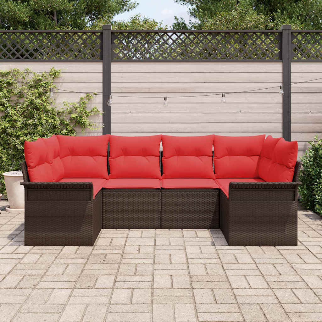 Havesofa Sæt med pude 6 pcs Brun polyrattan