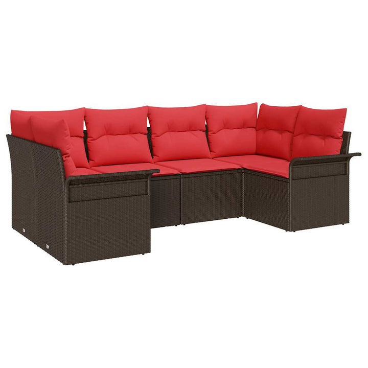 Havesofa Sæt med pude 6 pcs Brun polyrattan