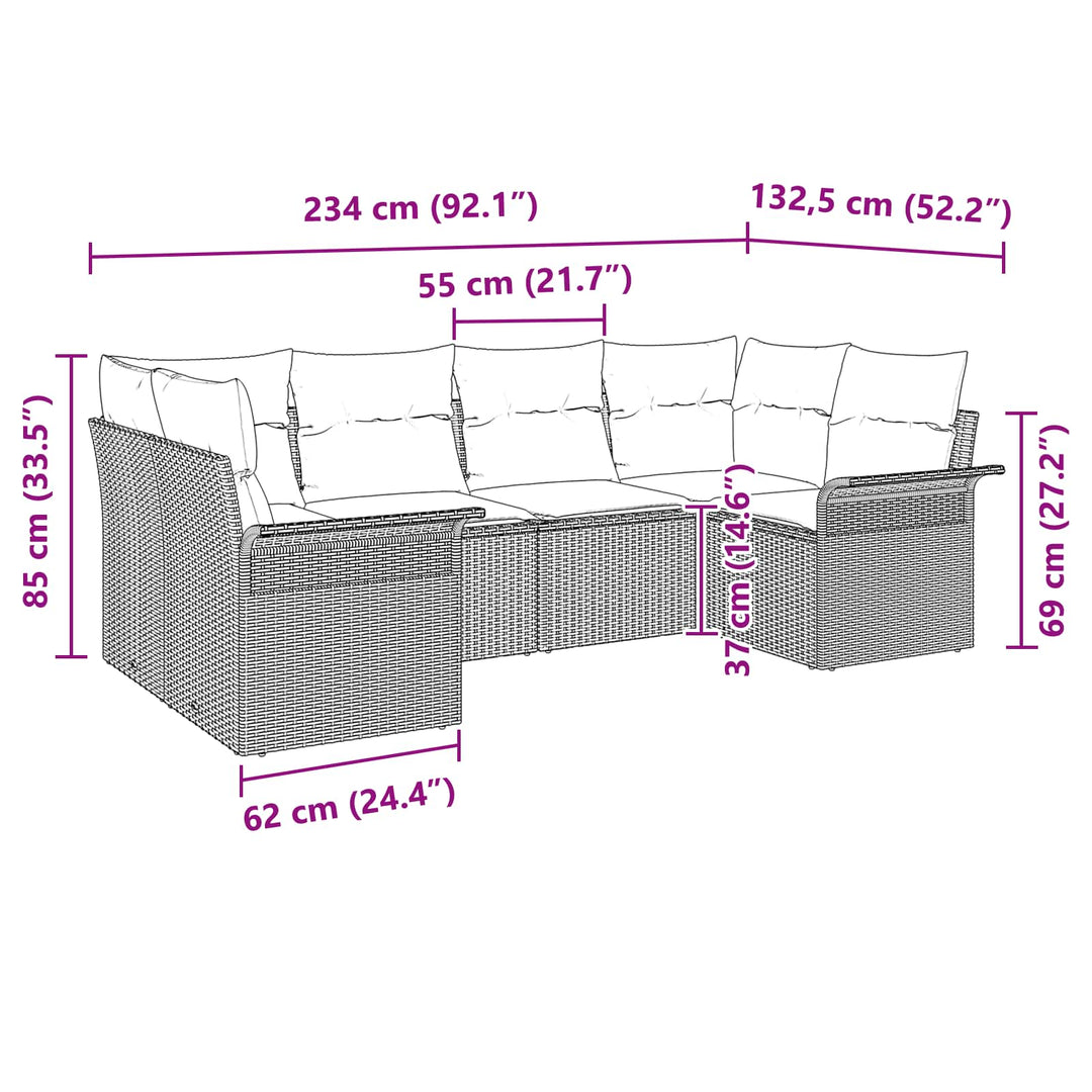 Havesofa Sæt 6 stk. Grå polyrattan