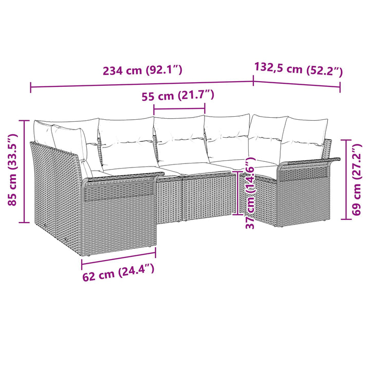 Havesofa Sæt 6 stk. Grå polyrattan