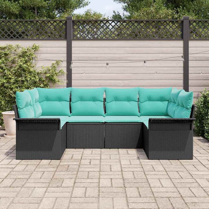 Havesofa Sæt med pude 6 pcs Sort Poly rattan
