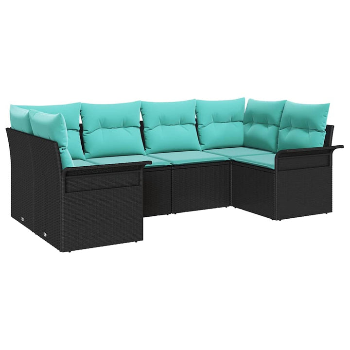 Havesofa Sæt med pude 6 pcs Sort Poly rattan