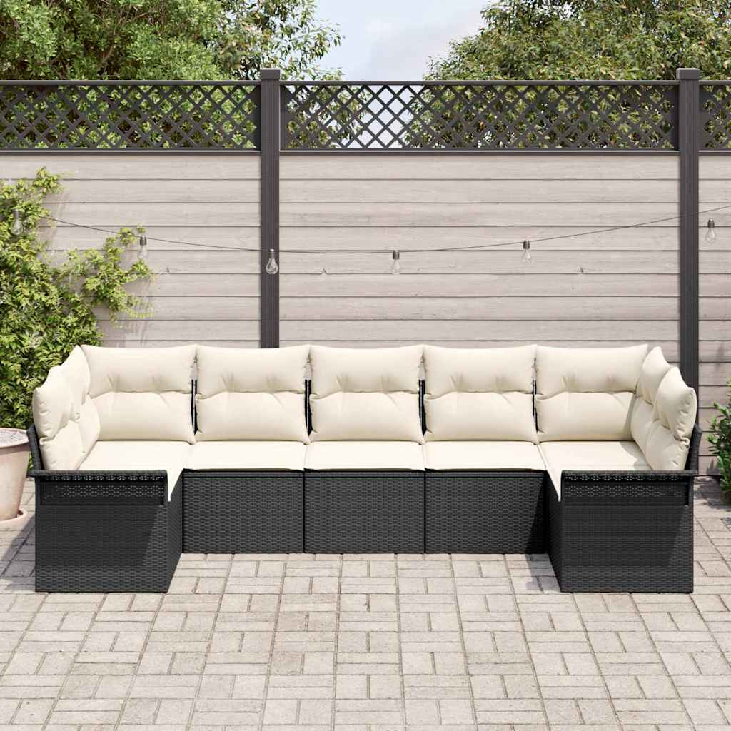 Havesofa Sæt 7 stk. Sort polyrattan