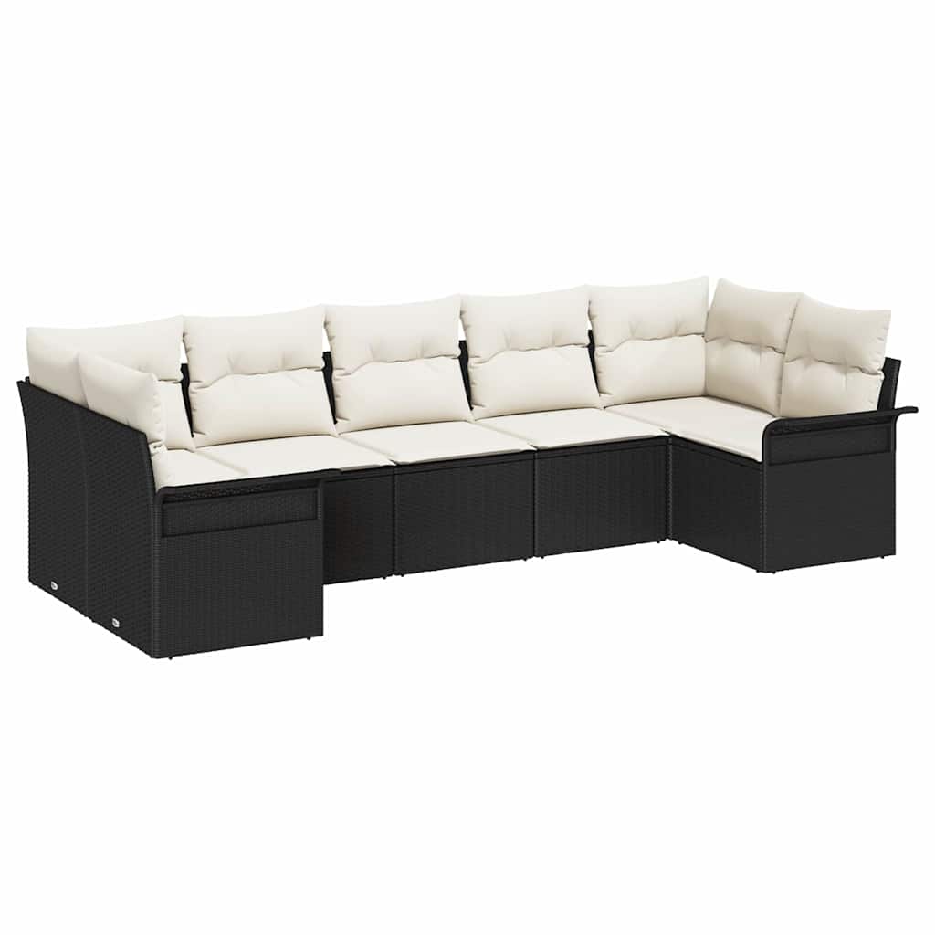 Havesofa Sæt 7 stk. Sort polyrattan