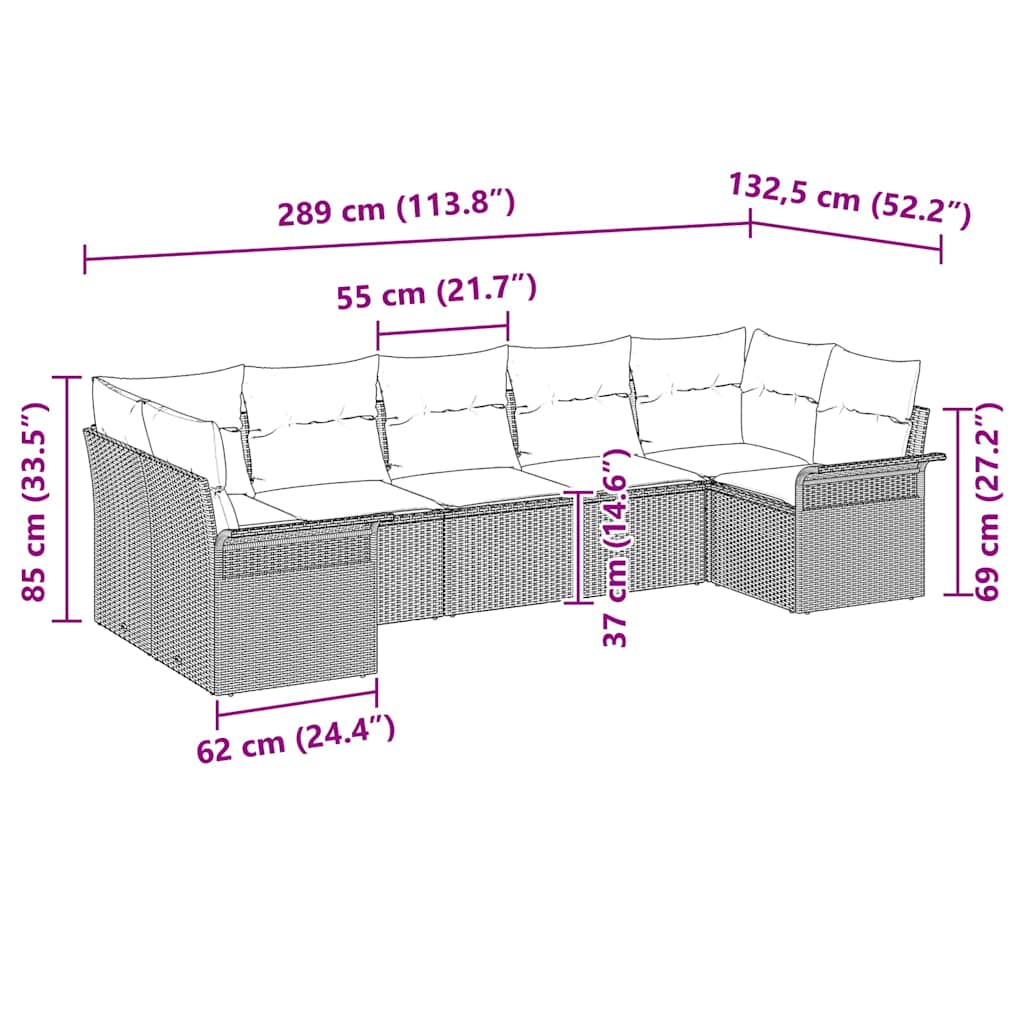 Havesofa Sæt 7 stk. Sort polyrattan