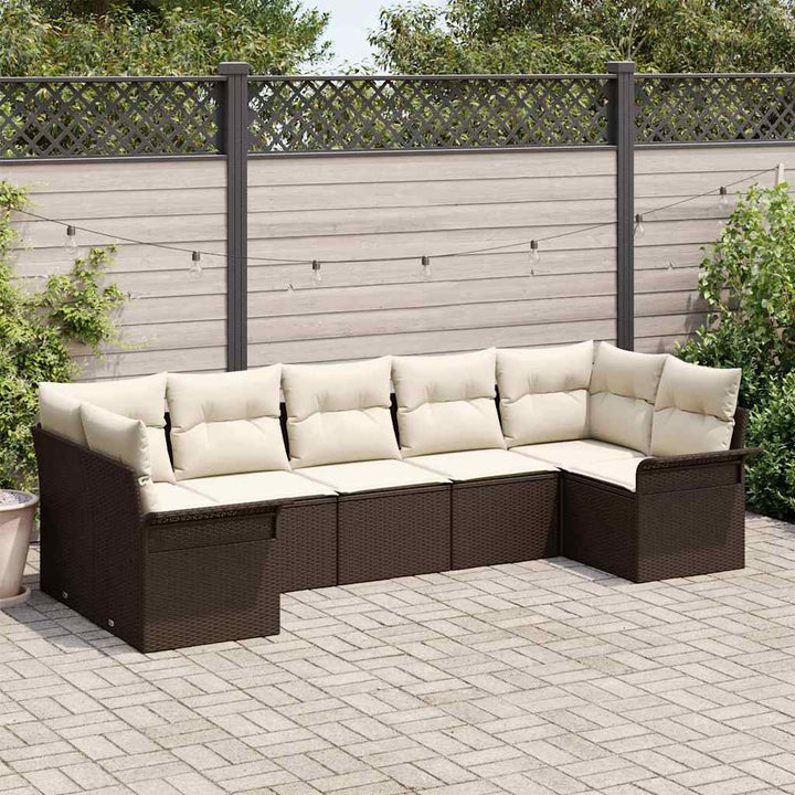 Havesofa Sæt med pude 7 pcs Brun polyrattan