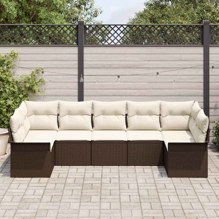 Havesofa Sæt med pude 7 pcs Brun polyrattan