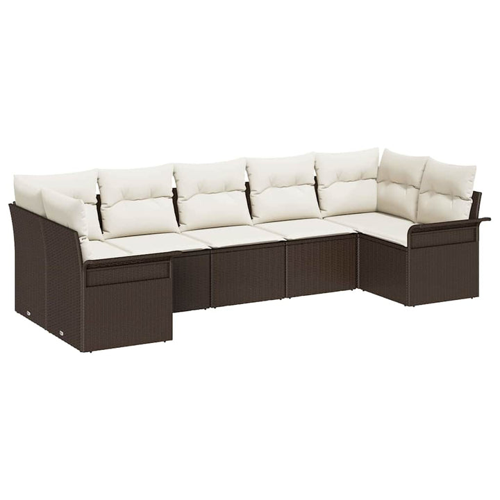 Havesofa Sæt med pude 7 pcs Brun polyrattan