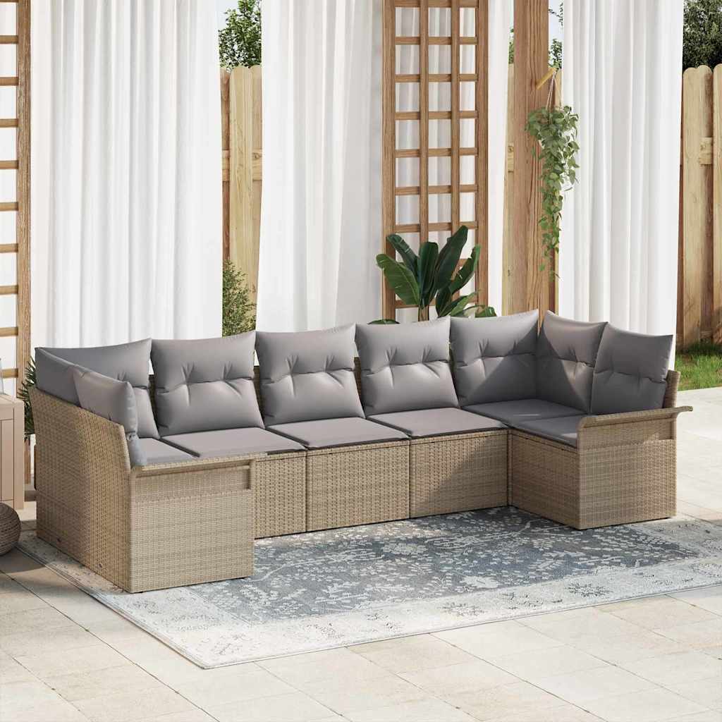 Havesofa Sæt med pude 7 pcs Beige polyrattan
