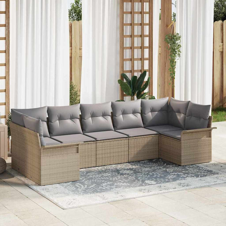 Havesofa Sæt med pude 7 pcs Beige polyrattan